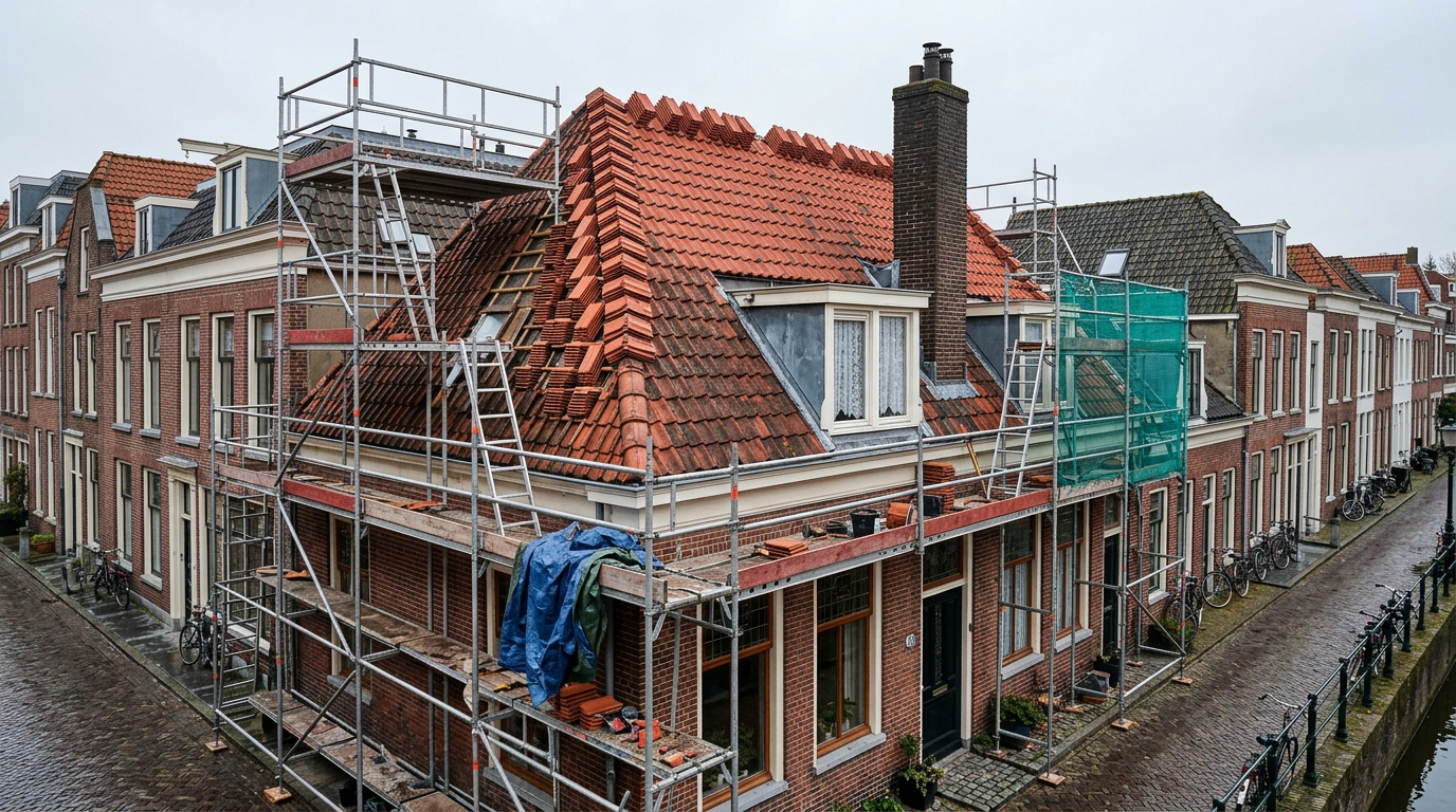 Hellend pannendak in Utrecht tijdens renovatie